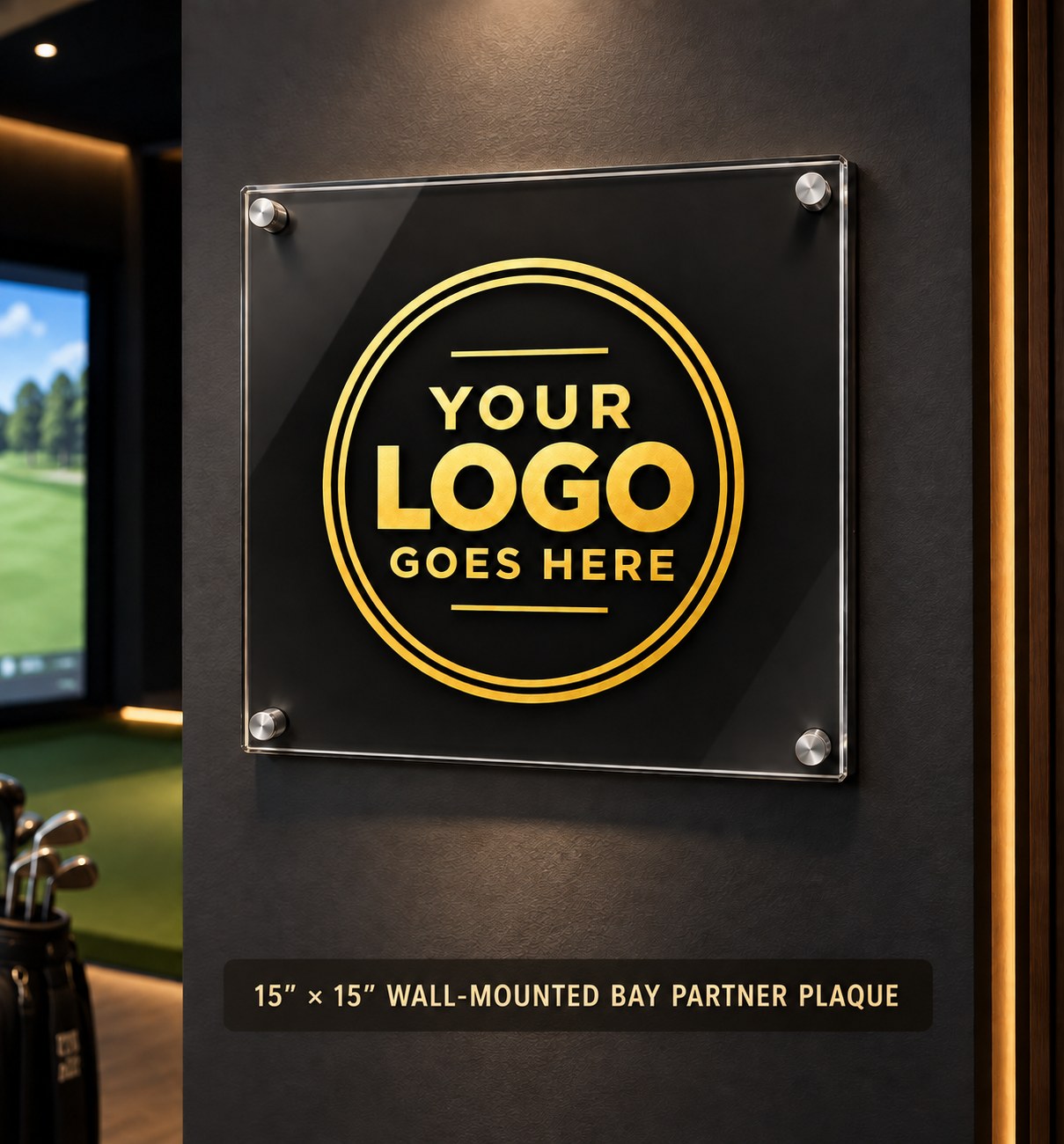 15-by-15-inch wall-mounted Bay Partner plaque with a business logo placeholder